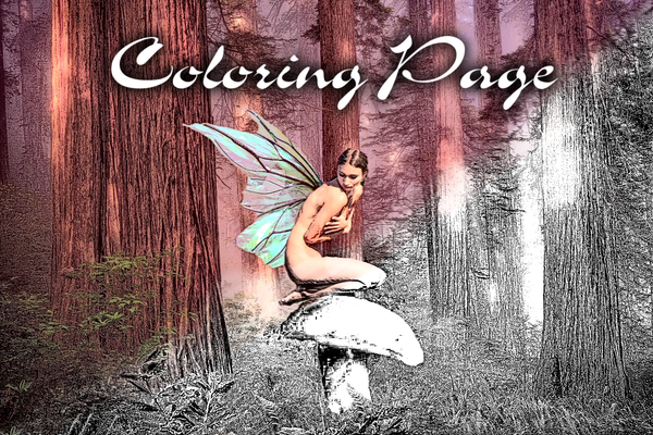 Woodland Forest Printable Coloring Pages of Fairy on a Mushroom