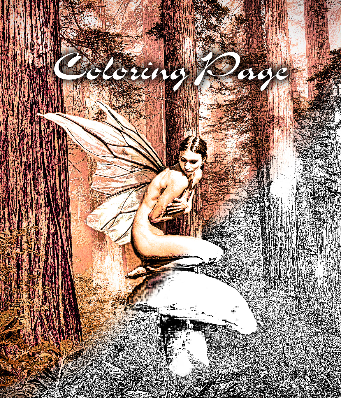 Woodland Forest Faery Printable Coloring Pages of Fairy on a Mushroom