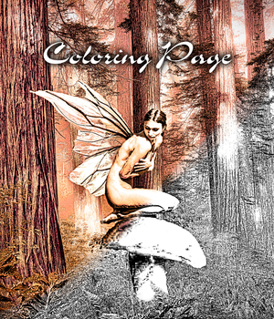 Woodland Forest Faery Printable Coloring Pages of Fairy on a Mushroom