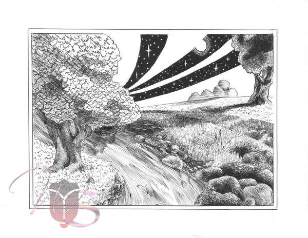 Night & Day - Original Black & White Pen & Ink Drawing