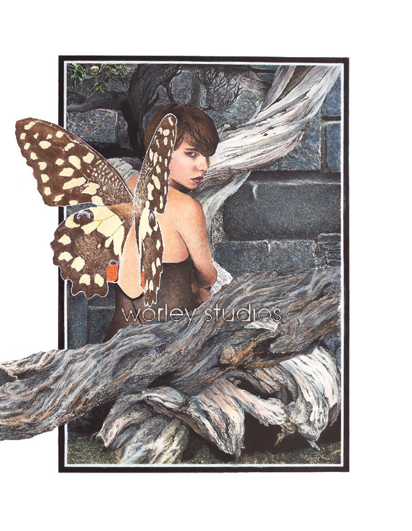 Limited Print of Fairy with Butterfly Wings by Brick Wall