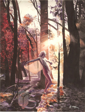 Seasons - Original Watercolor of Jean Harlow Dancing in a Forest by Worley