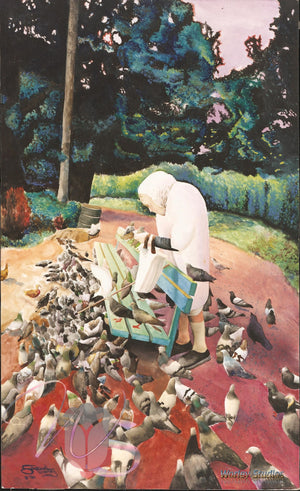 Nostalgic Bird Lady of Golden Gate Park Original Watercolor (SOLD)